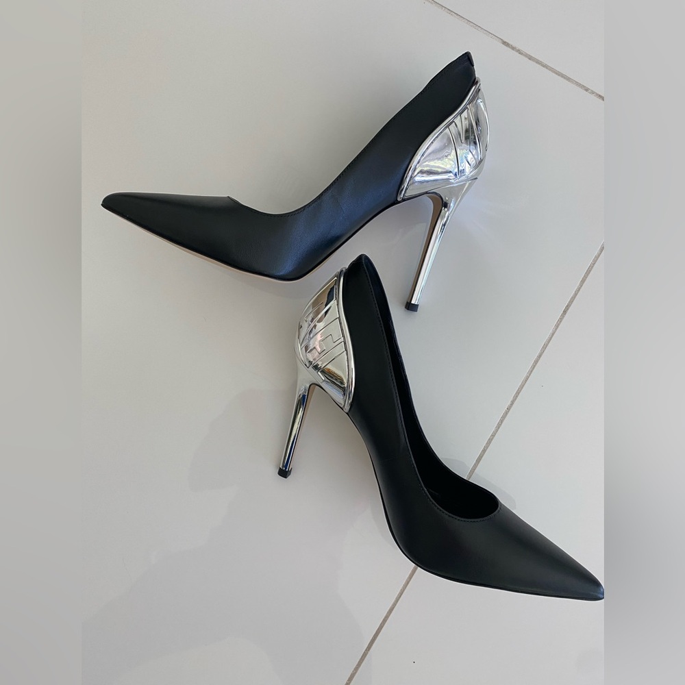 Michael Kors Khloe Black and Silver Heels, leather, brand new